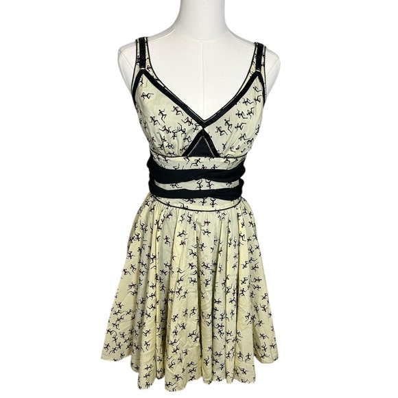 Z Spoke Zac Posen Cut Outs Roman Greek People Print Mini Silk Dress Size 6 - Picture 2 of 13